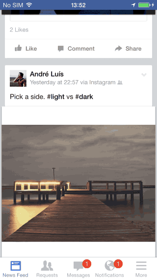 gif of Facebook for iOS hiding the navigation bar as you scroll